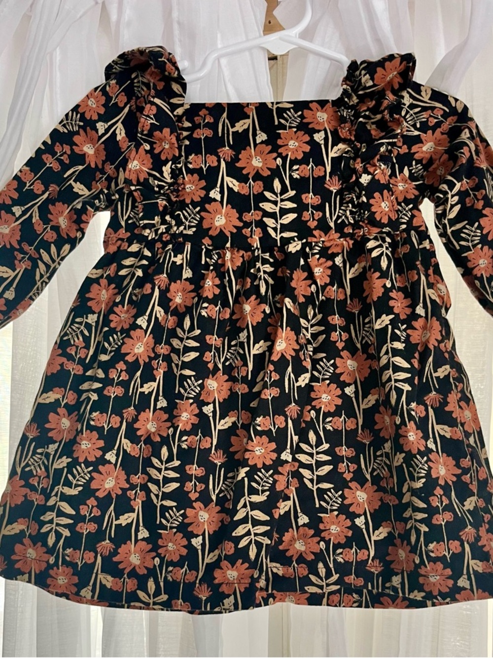 Carter's Black Floral Ruffle-Neck Long Sleeve Dress - Picture 2 of 2